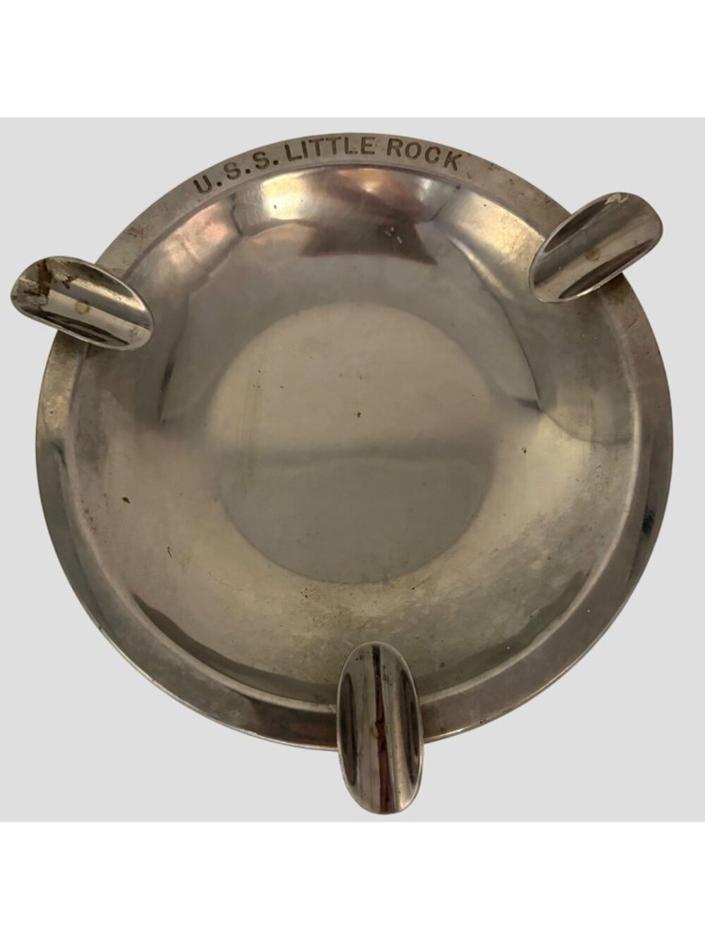 Vintage USS Little Rock US Navy Ship Ashtray Metal Naval Military Cruiser 7 Inch